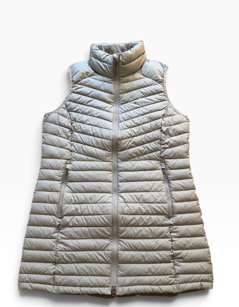 Columbia Women's Slope Edge Light Gray Quilted Puffer Long Vest Full Zip Large